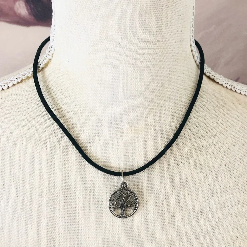 Tree of life pendant on velvet cord choker necklace